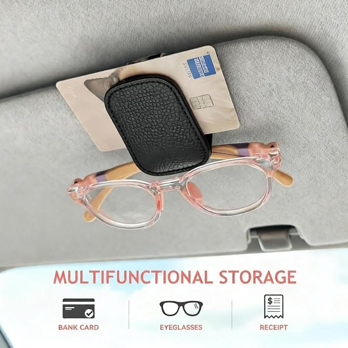 Sunglass Clip for Car Visor, Car Sunglass Holder Clip, Sunglasses Visor Clips for Cars, Magnetic Leather Glasses Eyeglass Hanger Clip for Car, Car Visor Accessories (Black) - Image 5