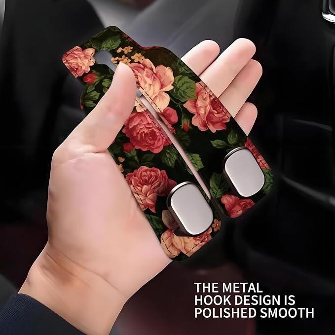 Car Seat Headrest Hook, Universal Leather Cute Hanger Holder Hook, Storage Organizer Interior Accessories for Purse Bags Handbag Cute Red Flowers - Image 4
