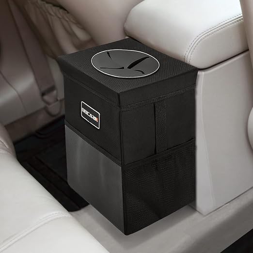 Car Trash Can with Lid - Trash Bag Hanging with Storage Pockets Leak-Proof SUV Organizer Collapsible and Portable Waterproof Truck Garbage Bin, 2.6 Gal Large Capacity Multipurpose Trash Bin for Van by Beicarin