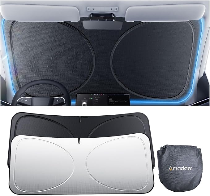 Windshield Sun Shade for Ford E150/250/350, Dodge Grand Caravan 2000-2026 | Multi-Layer UV Block & Heat Insulation | Keeps Car Cool & Protects Interior, Easy Storage with Bag by Amadaw
