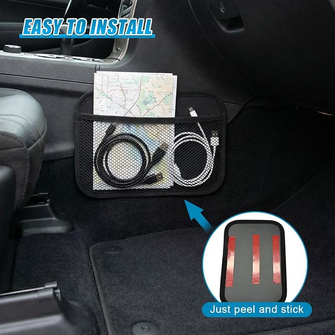 2PCS Car Net Pocket, Self-Adhesive Elastic Mesh Car Seat Side Organizer, Multifunctional Auto Interior Storage Bag for Phones, Keys, Sunglasses(Large) - Image 5