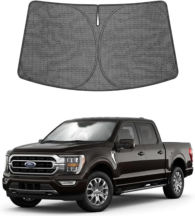 Proadsy Custom Fit 2021-2026 Ford F-150 Windshield Sun Shade, Blocks Heat | Ice Crystal Micro-Refraction Blocks 99% UV, Drops Cabin Temp 54°F. Foldable Full Coverage for Summer Parking/Camping Privacy by Proadsy