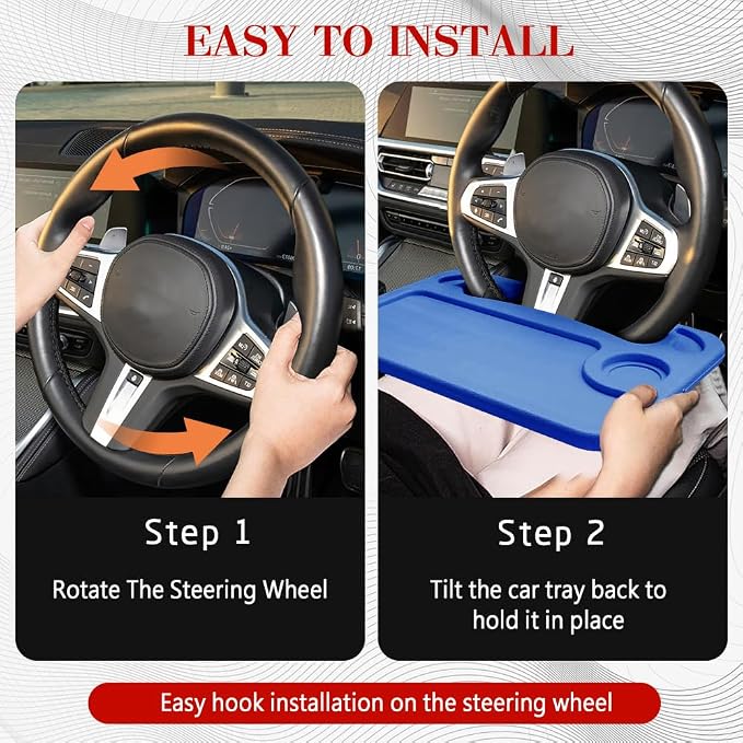 2 in 1 Car Steering Wheel Desk, Car Tray, Car Steering Wheel Desk Tray & Auto Seat Gap Filler Organizer, Multipurpose Travel Auto Steering Wheel Under Table Console for Most Vehicles (Blue) - Image 5
