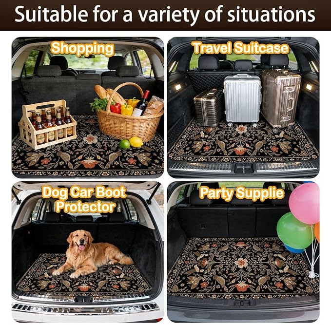 Car Trunk Mat for SUV, 31"x47" Dark Vintage Floral Cargo Liner Protector | All Weather Universal Cargo Liners for Dogs, Car Accessory for SUVs/Sedan/Wagons, Durable Non-Slip Washable Rear Cargo Mat - Image 7