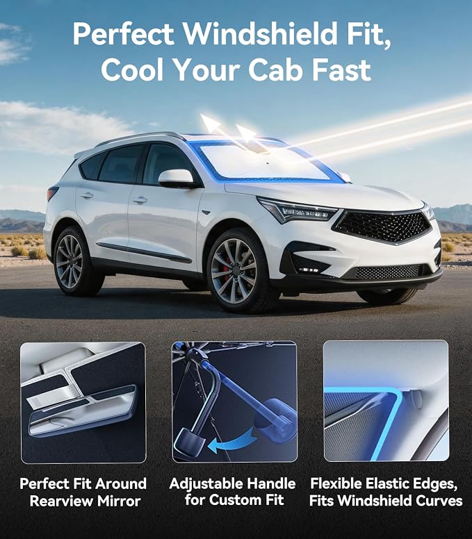 Nmoiss [Vinyl Coating Heat Shield] Windshield Sun Shade Umbrella Custom for Acura RDX, Protect Car from Sun Rays & Heat Damage Keep Cool and Protect Interior - Image 5
