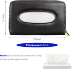 Car Tissue Holder, PU Leather Auto Sun Visor Tissue Case Napkin Holder with Zipper, Rectangular Mask Dispenser Hanging Paper Towel Organizer for Cars SUVs Trucks RVs (Black) - Image 2