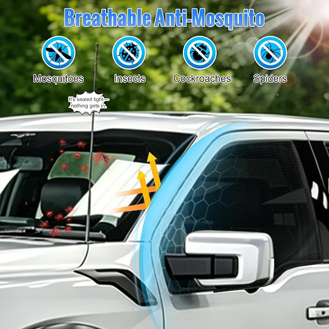 Side Window Screen Sun Shades Compatible with Ford F-150 2021-2024 | 2-in-1 Car Window Screen & Sun Shades Cover, Breathable Mesh Shade Heat & Privacy Protector for Camping, Sleeping & Rest - Image 5