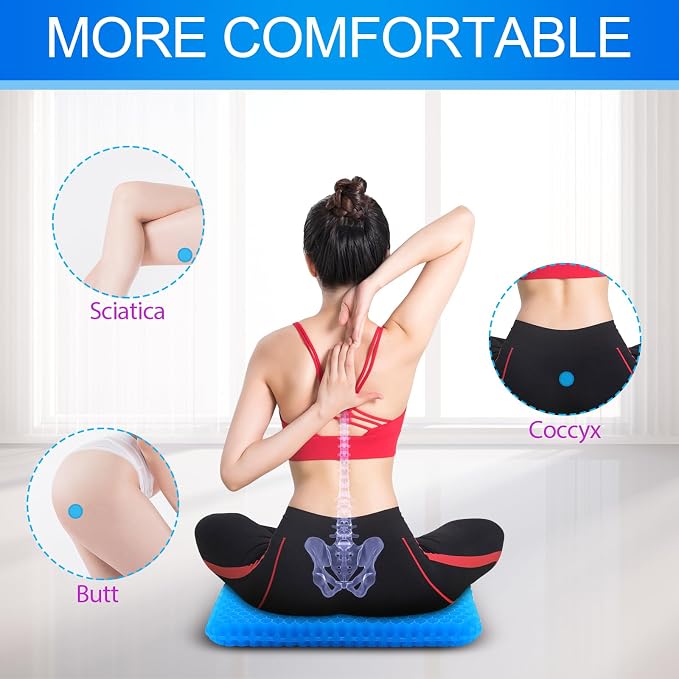 KYSMOTIC Large Gel Seat Cushion for Long Sitting (Large & Thick), Soft & Breathable, Gel Cushion for Wheelchair Reduce Sweat, Chair Cushion for Office Chair (Black Cover) | Gel Cushion for Wheelchair, Soft & Breathable, Gel Chair Cushion for Hip Pain, ... - Image 5