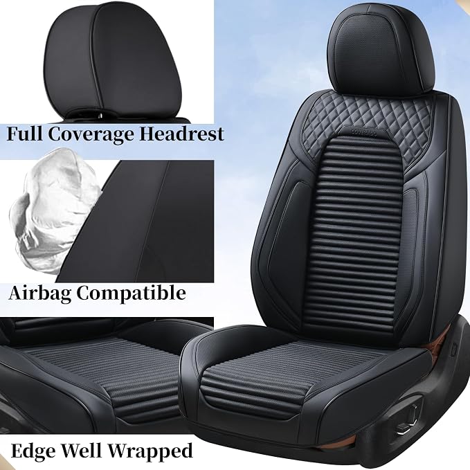 Coverado Front Seat Covers, Leather Car Seat Covers, Black Seat Covers for Cars, Car Seat Protector Cushions Universal Fit for Most Cars & SUV Trucks(Red) - Image 3