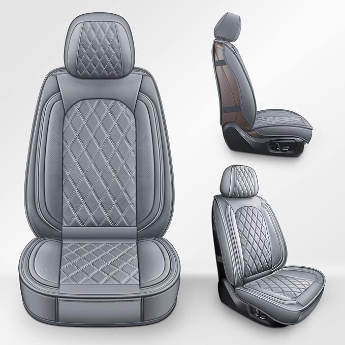 Front Seat Covers,2PCS Leather Car Seat Covers for Sedan SUV Truck | Seat Covers Gray,Breathable Car Seat Cover,2PCS Front Universal Seat Cover ,Seat Protector For Families, Pets Commuters - Image 3