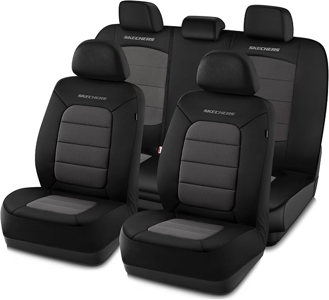 Skechers Memory Foam Car Seat Covers,Thick Cool Touch Fabric Seat Covers,Seat Cover Full Sets Airbag Compatible,Automotive Comfort Protection for Most Cars,Vans,Trucks,SUV,Grey by Unknown