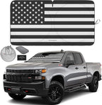 Autoamerics Truck Windshield Sun Shade with Storage Pouch & Anti-Slip Dashboard Pad - Foldable B&W American Flag Design Sunshade - Blocks Max UV Rays, Keeps Vehicle Cool | X-Large (66 x 36 inches) by AutoamericsUS
