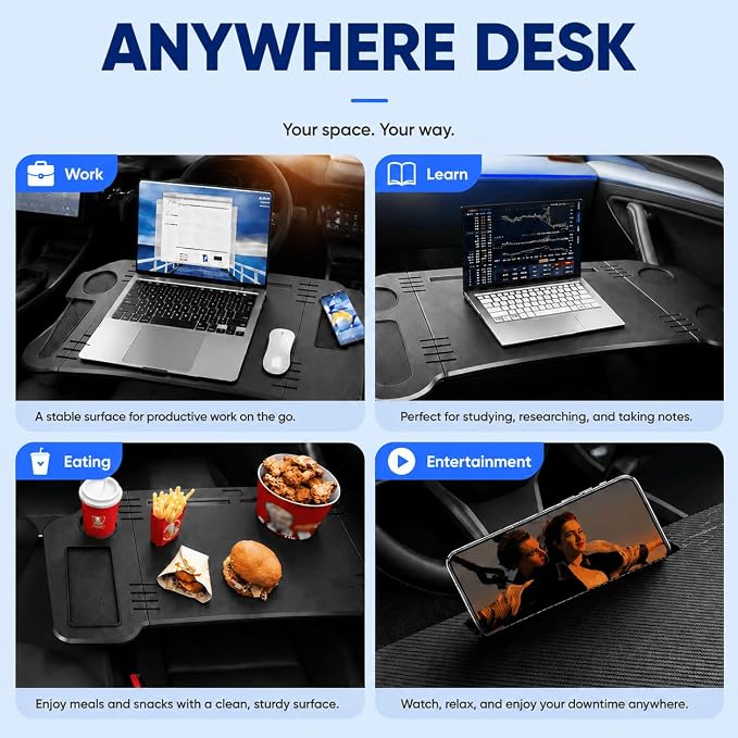 Car Desk for Tesla Model 3 Y, Foldable Tesla Desk for Laptop, Car Table Tray for Tesla Passenger Seat, Tesla Table Travel Tray for Kids, Food & Tablets, Tesla Tray Long Trip Essentials - Image 5