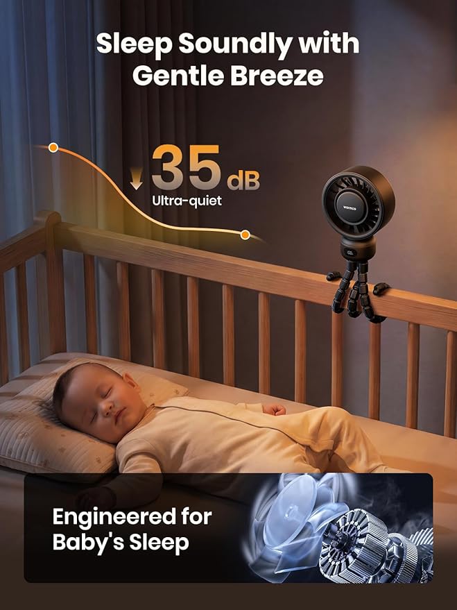 Warmco Portable Stroller Fan, 4000mAh Rechargeable Clip On Fan | Flexible Tripod, Up to 15H, 4 Speeds, LED Display, Detachable Grille, Quiet Operation, for Car Seat, Crib - Image 6