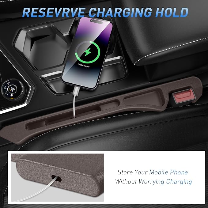 Car Seat Gap Filler 2Pack, Inserts Between Seats Console with Organizer Storage Upgraded Phone Holder Car Side Seat Gap Fillers Cars Front Seats Fill Plug Car Essentials for Vehicle SUV Truck (Brown) - Image 4