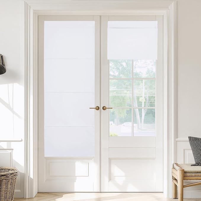 NICETOWN Pure White Magnetic Blacktout Door Curtain for French Window | Room Darkening, Thermal Insulated, Temporary, Roman Roll Up Shade for Glass, Front Back Kitchen Window, 1 Panel, W30 x L72 by NICETOWN