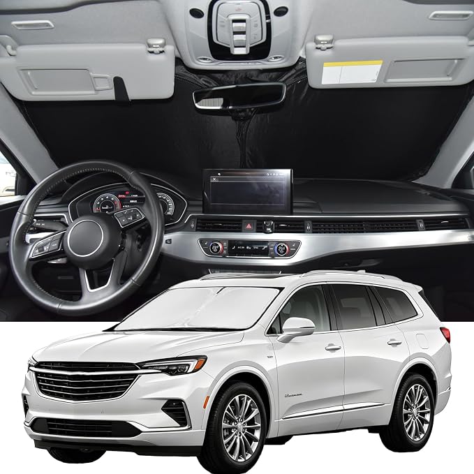 for Buick Enclave 2018-2024 2025 Windshield Sun Shade 4 Layers Car Sunshade | Front Windows Shade Cover Custom Fit Enclave Sun Visor 250T Retractable Shade Blocks UV Rays Car Accessories by ZOIBVCARSUNSHADE