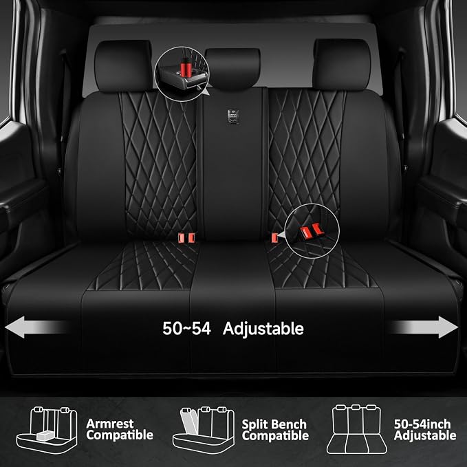 CAR PASS Luxury Faux Leather Rear Bench Car Seat Covers, Waterproof Anti Slip Back Seat Covers, Deluxe Automotive Backseat Cover Universal Fit for Most Cars Sedan SUV Pickup Truck (All Black) - Image 3