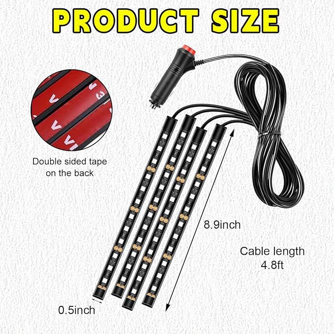 Car LED Strip Light, 48 LEDs RGB Neon Interior Atmosphere Lights, 12V Under Dash Ambient Night Light, Cigarette Lighter Auto Interior Decorative Lamp, Car Accessories (Blue) - Image 2