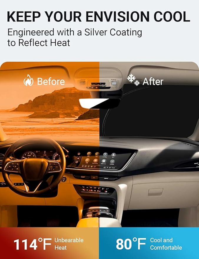 Proadsy Custom Fit Car Windshield Sun Shade for 2021-2025 Buick Envision | 240T Heat Shield, Drops Temp 54°F, Blocks 99% UV, Prevents Dashboard Cracking, Summer Parking & Beach Trips, Easy Twist-Fold - Image 2