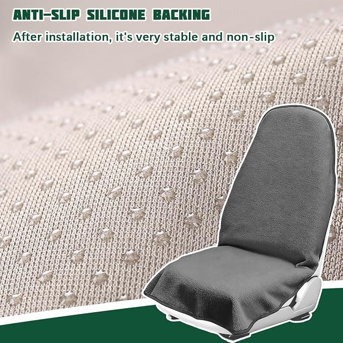 55.12 x 29.53 Inch Terry Cloth Car Seat Cover, Gray | absorbent surface, waterproof barrier, granular anti-slip backing, side-free profile, interior accessory - Image 3