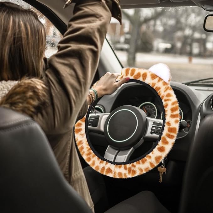Accmor Fuzzy Leopard Print Car Steering Wheel Cover Women Car Accessories | Soft Furry, Non-Slip, Elastic Steering Wheel Covers, Universal 15 Inch Fit Auto, Suvs, Truck - Image 6