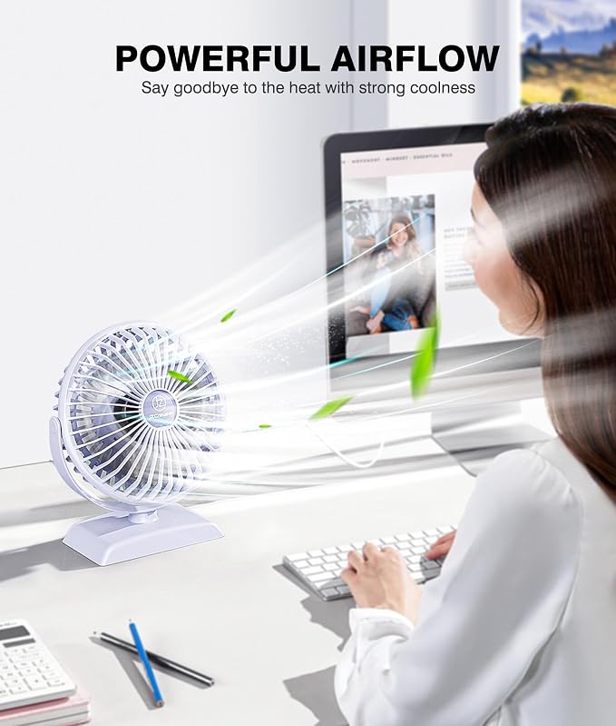 JZCreater USB Desk Fan, USB Fan Mini, 360 Rotation Desktop Fan with 3 Speed, Table Personal Cooling Fan, Quiet Mini Desk Fan, USB Powered, Small Fan for Home Office Bedroom Car Travel, Purple - Image 2
