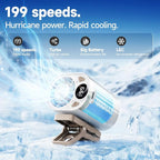 Foluu 199 Speeds Portable Clip Fan with LED Display, 18000RPM Turbo Cooling Personal Fan for Car, Desk, Umbrella, Waist, 360°Rotatable Rechargeable Mini Fan for Outdoor Camping Hiking (White) - Image 2