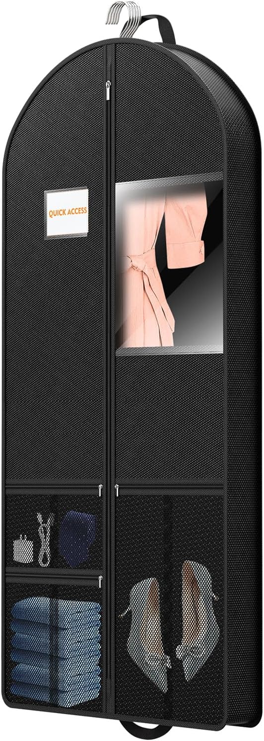 Suit Garment Clothes Travel Bag: 63 inch Lightweight Foldable Black Short Fabric Breathable - Hanging Storage Cover Pockets Zipper for Women - Wardrobe Carry Coat Jacket Uniform Tuxedo Shirt by Unknown