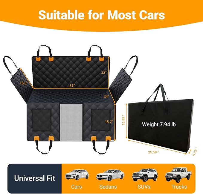 Large Dog Car Seat Cover for SUV Back Seat, Hard Bottom Back Seat Extender Adds 40% More Space, 400LB Anti-Sag Support, Waterproof Dog Hammock with Mesh Window, Half Fold Design - Image 6