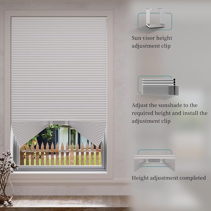 Myshade Arch Window Shades Half Circle Blackout Cellular Shades Cordless No Drill Blinds for Windows Half Moon Honeycomb Fabric No Tools Room Darkening Shades Easy Install (1PCS White 24" W X 12" H) - Image 4