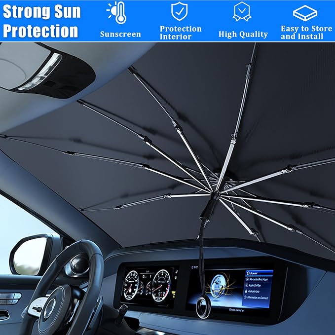 JDDRY Car Front Windshield Sun Shade with Pull Cord, Umbrella Sun Shade for Windshield, 2024 Sun Shades Cover for Small Car/Sedan/Compact SUV (140x74cm) - Image 5