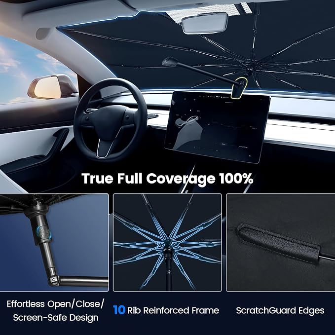 Windshield Sun Shade Umbrella Custom Fit for Volkswagen Tiguan 2018-2025 Foldable UV Protection Car Cover, Emergency Rain Shield & Dashboard Protector - Durable Auto Accessory - Image 3