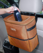 HOTOR Car Trash Can, Compact Waterproof Organizer, Leak-Proof Bin, 3-Gallon | Brown, Multifunctional Car Accessory with Adjustable Straps & Magnetic Snaps for Interior Car Storage - Image 2