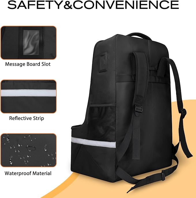 LARIPOP Car Seat Travel Bag for Airplane, Universal Gate Check Car Seat Bag, Padded Backpack with Waist Belt, Reflective Strips & Protective Feet, Fits Infant Convertible Booster Seats, Black - Image 3