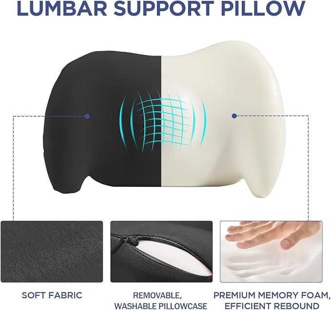 Lumbar Support Pillow for Office Chair, Memory Foam Car Back Cushion | Lumbar Pillow Lower Back with Adjustable Straps, Ergonomic Chair Back Pillow for Office, Car, Gaming Chairs and Bed - Image 7