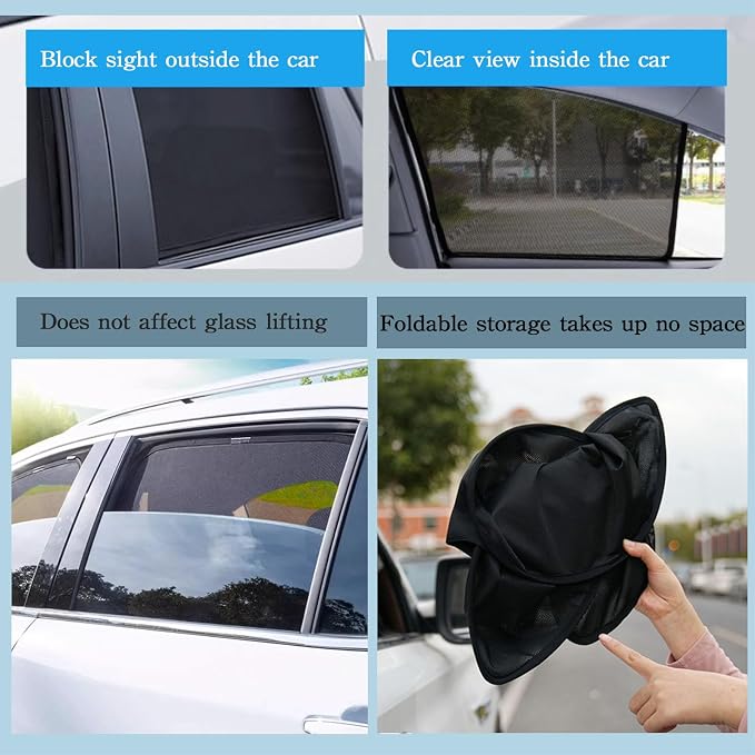 Car Magnetic Sun Protection Curtain 4PCS Fit for Hyundai Sonata 2004 2005 2006 2007 2008 2009 UV Protection, Insect Screen, Rear Passenger Side Window Visor-Black - Image 6