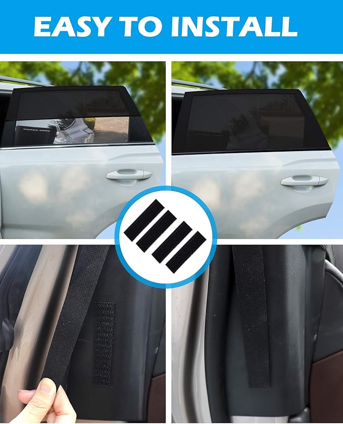 Tevlaphee Car Window Shades, 2 Pack Car Sunshade for Kids Breathable Universal Sun Visor Car Net for Baby with Certified UV for Side Window, Spandex Mesh Material Protect Privacy for Family (L) - Image 6