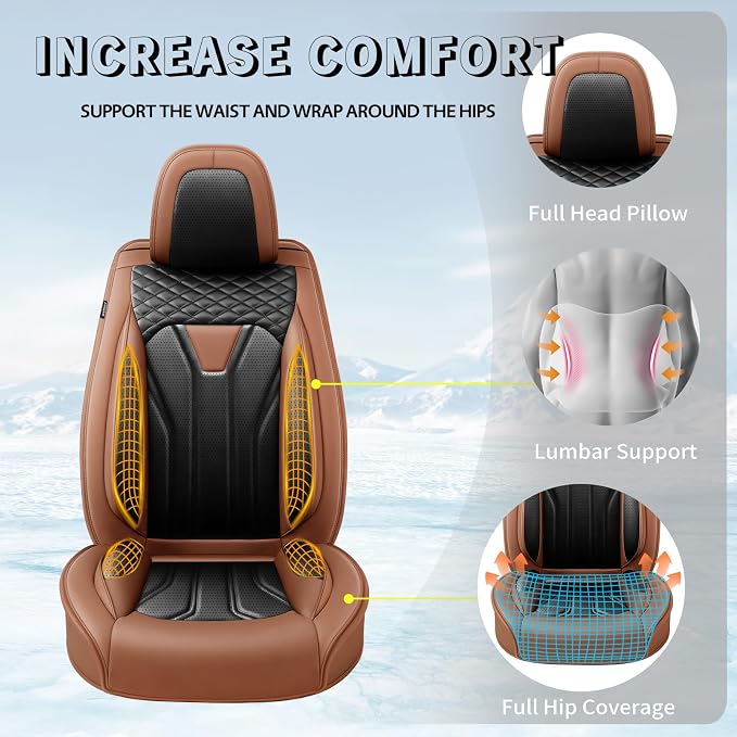 Fit Highlander Premium Leather Car Seat Covers for Toyota Highlander 2007-2025 2026 - Waterproof，Breathable，All-Weather Seat Cushion Protecto & Airbag Compatible, 2 Front Seat Brown&Black - Image 6