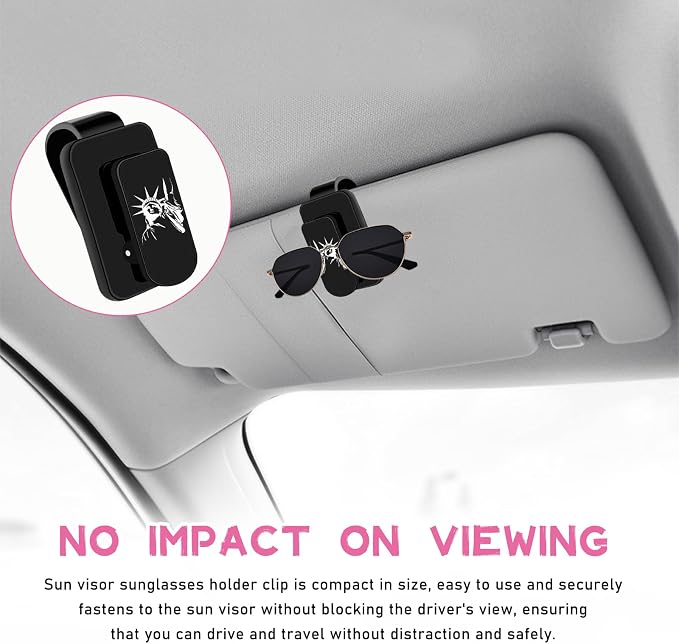 Ohleats Sunglasses Holder for Car Sun Visor, Statue of Liberty Metal Auto Eyeglass Hanger Clip, Multi-Function Ticket Card Clip Eyeglasses Mount, Car Accessories for Men Women (Black) - Image 4