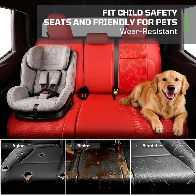 Car Seat Covers Fit for Toyota Tacoma 2024-2026 Double/Crew Cab,Red | Custom Faux Leather Full Set,Waterproof & Wear-Resistant Seat Cover,Fits Tacoma 4th Gen SR,SR5,TRD Sport,TRD Off-Road,Limited - Image 6