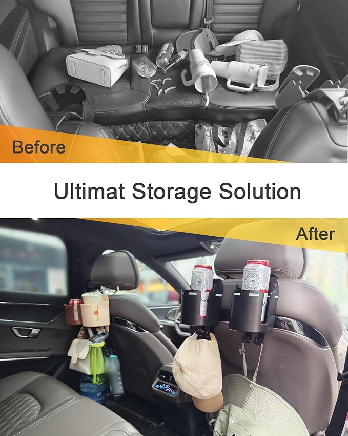 Headrest Cup Holder for Back Seat, Stable Spill-Resistant Drink Holder with Hooks for Bags, Fits 50oz Bottles, Compatible with Sedans, SUVs, and Trucks 2 Pack - Image 6