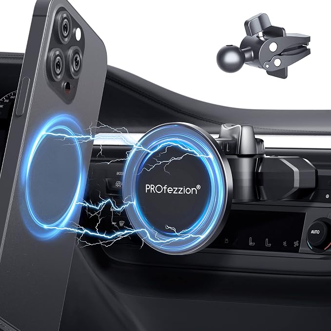 PROfezzion Car CD Slot Magnetic Phone Mount Holder for MagSafe iPhones | Vent Clip Included, No Vibrating, Powerful Magnets Compatible with MagSafe for iPhone 17 16 15 14 13 12 Pro Max & All Phones by PROfezzion