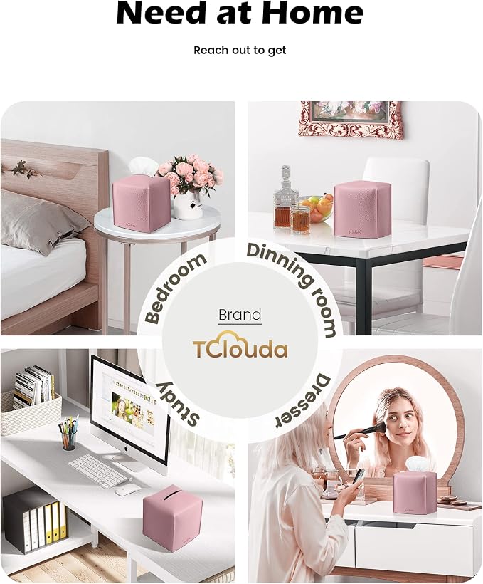 Tissue Box Cover for PU Leather, Modern Simple Solid Color Holder Square Tissue Bag, Ideal for Bathrooms,Office,Car,Nightstand,Outdoor Tent,Dining Table,5"X5"X5", Single Pink - Image 4