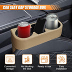 Car Cup Holder, PU Leather Auto Seat Gap Filler Organizer (Beige) | Multifunctional Vehicle Cup Drink Holder, Front Console Storage Box for Coin Cellphone Sunglasses, Universal Car Accessories - Image 3
