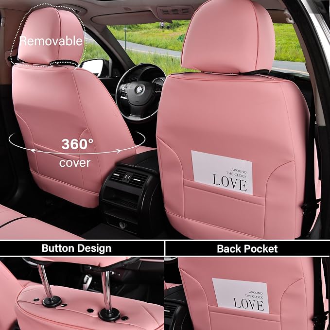 Coverado Seat Covers, Car Seat Covers Front Seats, Car Seat Cover, Car Seat Protector Waterproof, Car Seat Cushion Leather, Pink Seat Covers Carseat Cover Universal Fit for Most Cars - Image 2