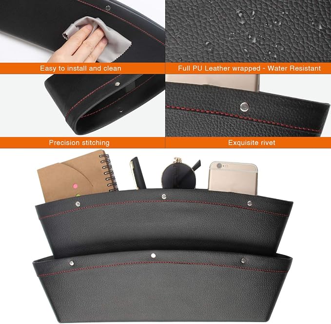 Coolrunner 2 Set Car Seat Gap Organizer, Car Seat Gap Filler | PU Full Leather Car Seat Crevice Storage Box Universal Fit in Between Car Seat Catcher for Phone Keys Cards Pens Coins - Image 3