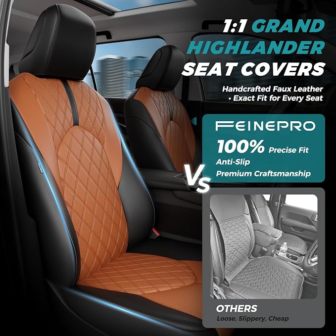 Custom Seat Covers for Toyota Grand Highlander 2024-2026 8 Seats | black brown, faux leather, 2nd row 40/60 split bench, waterproof, breathable, airbag compatible, stain resistant - Image 3