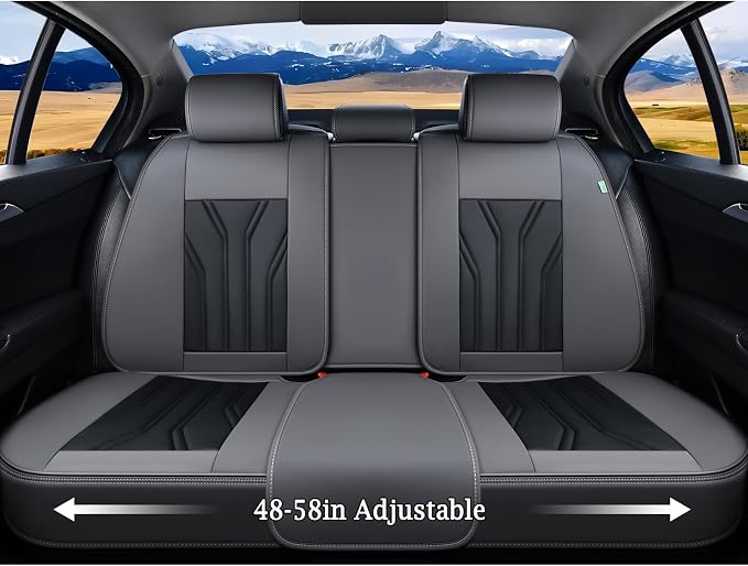 Leather Seat Covers, Seat Covers Full Set, Car Seat Protectors 5 Seats, Automotive Seat Covers Fit for Most Cars Trucks SUV- Gray&Black - Image 5