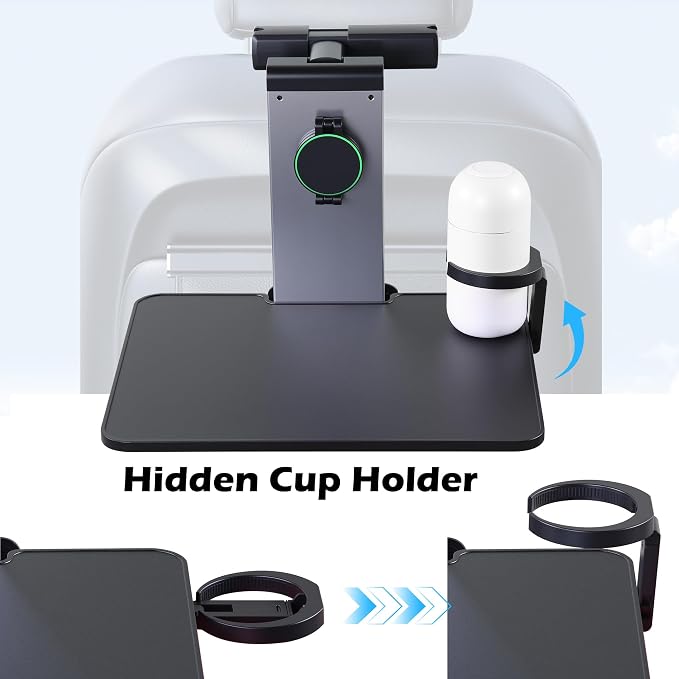 Back Seat Car Tray & Car Desk for Laptop, Wood Cup Holder Table Aluminum Cantilever Laptop Mount for Vehicle,Steering Wheel Tray Fits for Tesla Model Y/3/S Camry Forester F150 Tundra&Most Vehicles - Image 6